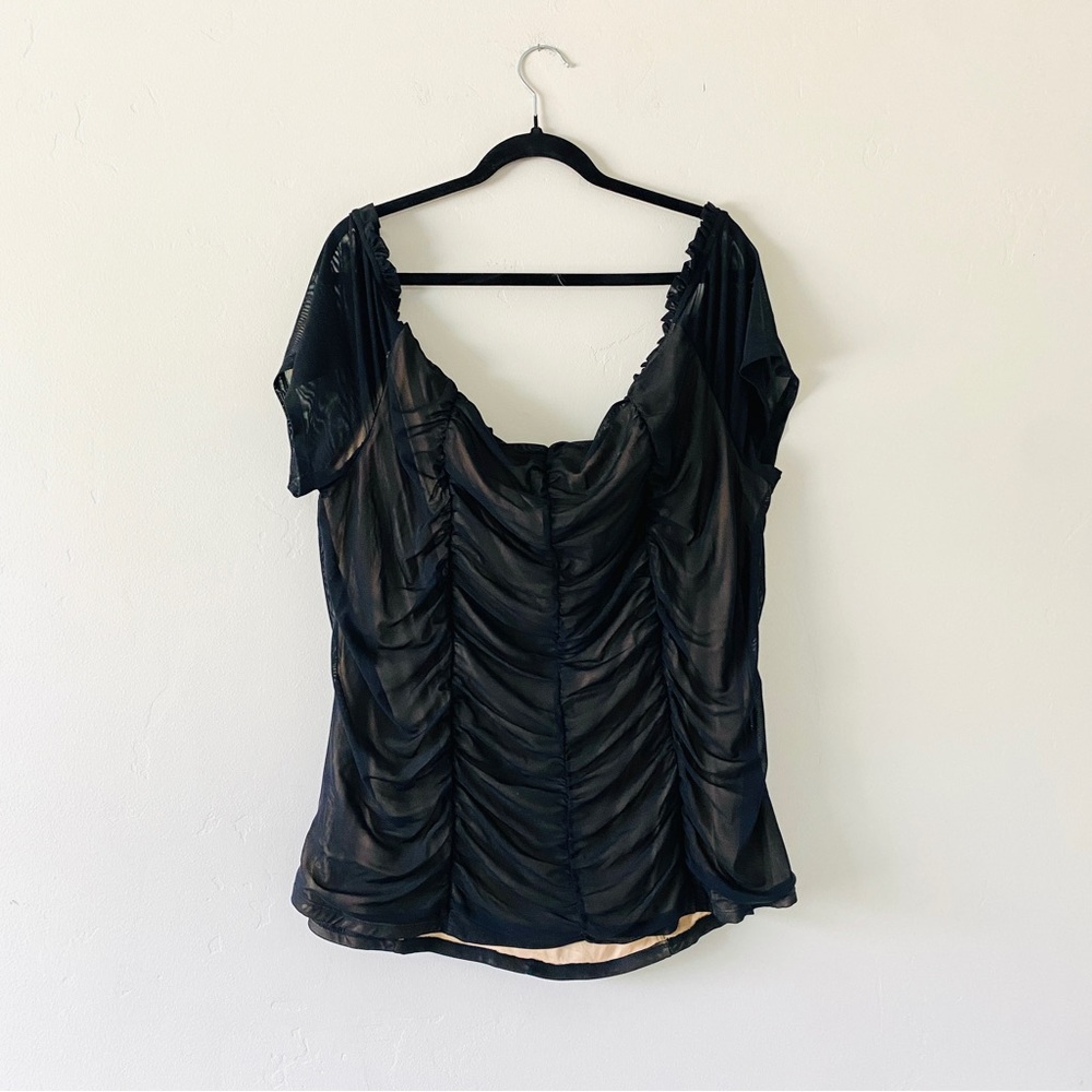Torrid Ruched Off-the-Shoulder Mesh Blouse - Picture 6 of 7